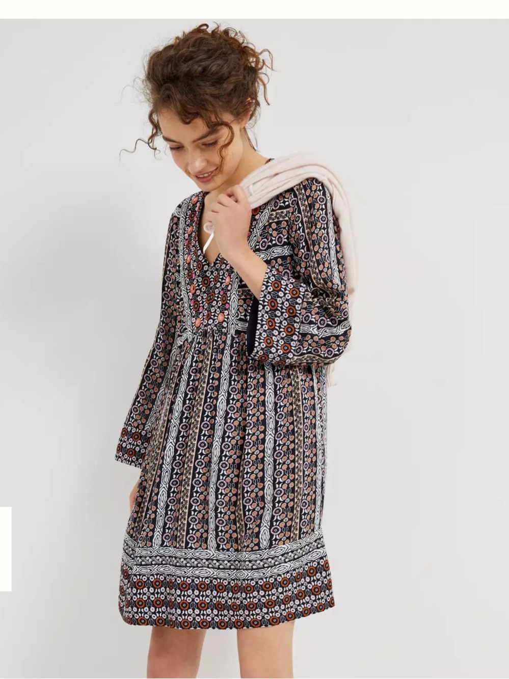 Maeve by Anthropologie Floral Boho V-Neck Shift Dress XS 100% Viscose
